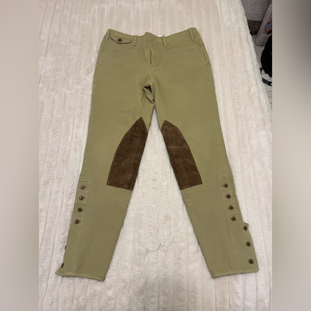 Ralph Lauren Olive Green Riding Pants with Brown Knee Patches